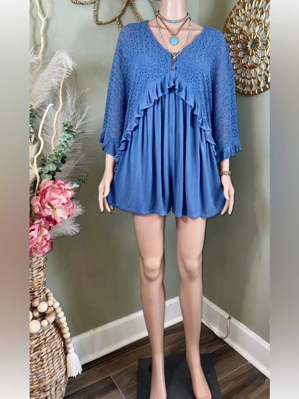 NEW Free People As You Are Romper XS Cornflower Blue Summer Boho - Picture 3 of 16